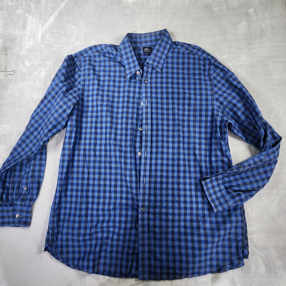 LL Bean Shirt XL Blue Gingham Check Long Sleeve Button Down Cotton Preppy